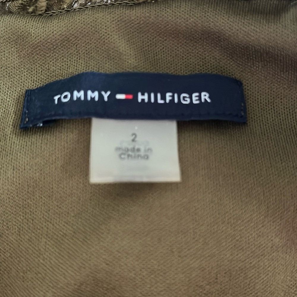 Tommy Hilfiger Army green pullover floral chiffon dress w/long sleeves Size 2 - Picture 13 of 14
